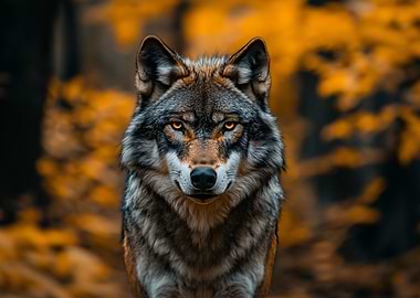 Wolf Portrait in Autumn Forest