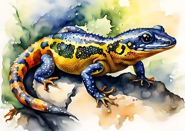 Watercolor Lizard on Rock