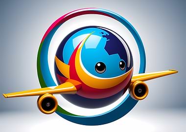 Cartoon Globe Airplane with Eyes