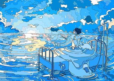 Ocean Dreamscape with Hospital Bed