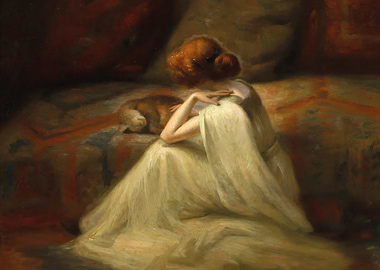 Woman with Cat Painting