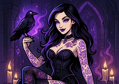 Gothic Witch with Raven Digital Art