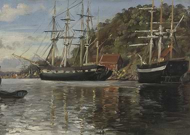 Harbor with Sailing Ships Painting