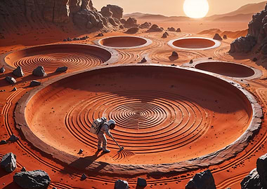 Astronaut Raking Martian Zen Garden