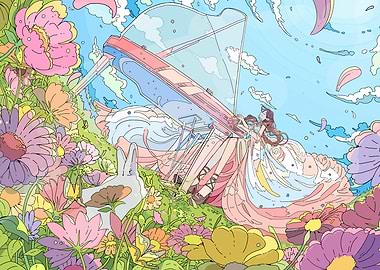 Dreamy Sailboat in Floral Landscape