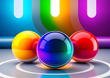 Colorful Spheres with Rainbow Background