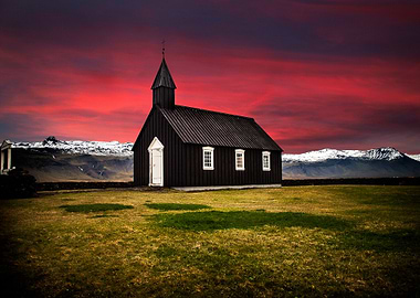 black church in Iceland landscape