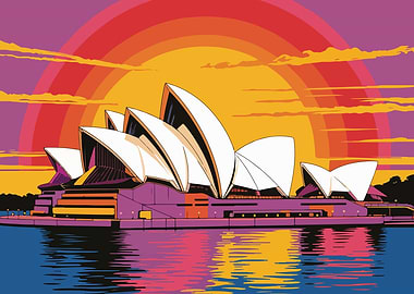 Sydney Opera House Sunset Illustration
