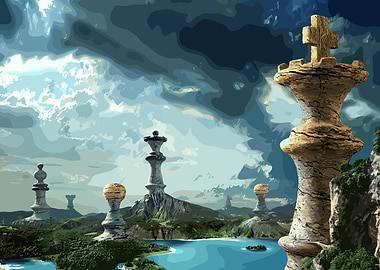 Chess Pieces Landscape