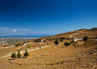 Hillside Road with Coastal City View, Kos, Greek Island