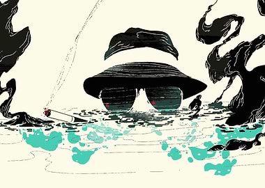 Abstract Detective with Cigarette Illustration