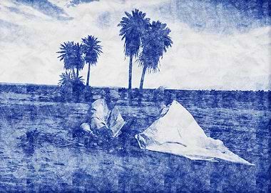 Blue Landscape with Palm Trees