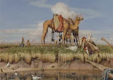 Camels by the Water Painting
