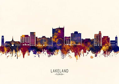 Lakeland Florida Skyline Watercolor