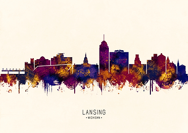 Lansing Michigan Skyline Watercolor Art