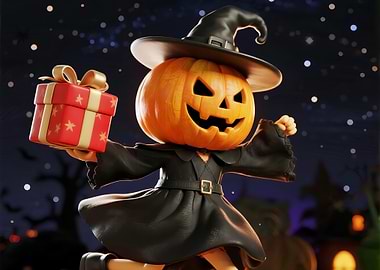 Pumpkin Witch with Gift