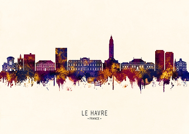 Le Havre France Skyline Watercolor