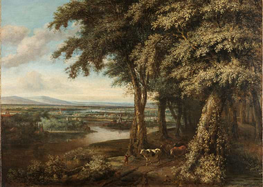 Landscape with Cows and Distant Town