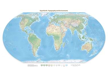 Equal Earth Topography and Environments Map