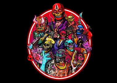 Skull Gangsters in Neon Circle