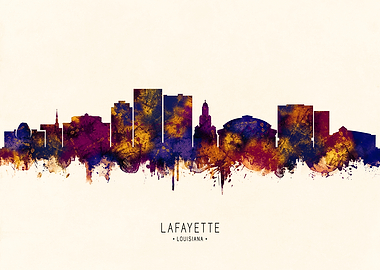 Lafayette Louisiana Skyline Watercolor