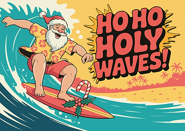 Surfing Santa Claus Holiday Illustration
