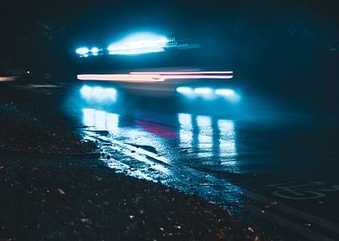 Night Road with Light Streaks