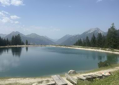 Mountain Lake with view of the alps