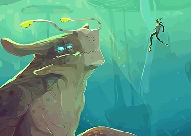 Underwater Encounter: Diver and Sea Creature