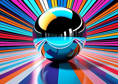 Abstract Sphere with Colorful Striped Background