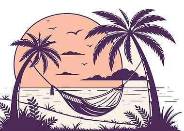 Tropical Beach Hammock Illustration