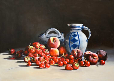 Still Life with Fruit and Pottery