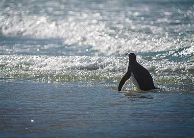 cute Penguin enjoys the ocean