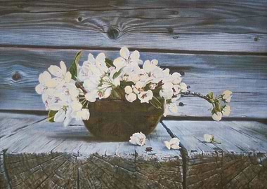 Floral Still Life Painting with Wood
