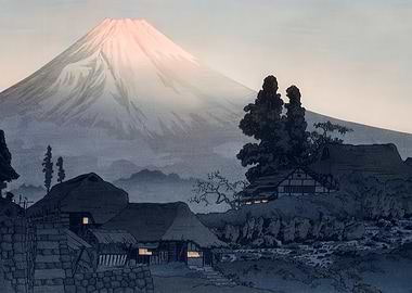 Mount Fuji and Village Landscape Painting