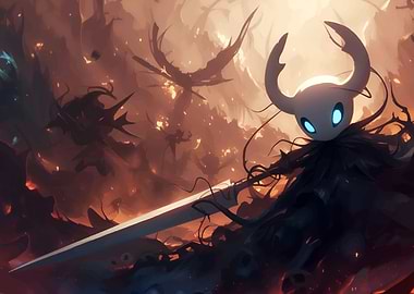 Hollow Knight in Fiery Landscape