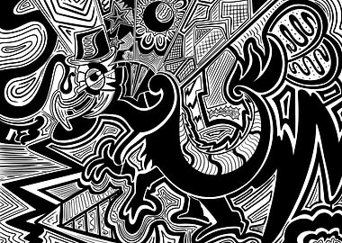 Abstract Black and White Doodle Art