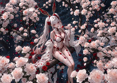 Anime Girl in Rose Garden