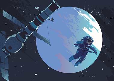 Astronaut in Space with Station