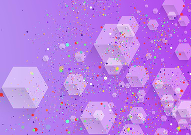 Abstract Purple Hexagons with Confetti