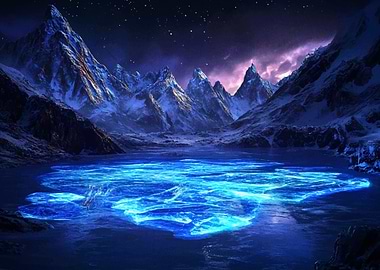 Glowing Lake in Mountain Landscape
