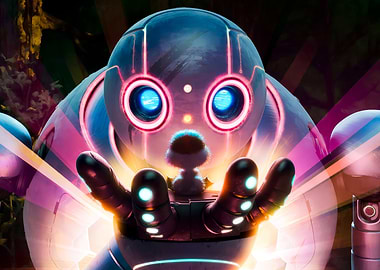 Robot holding a small creature