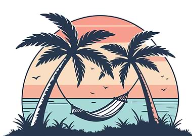 Tropical Beach Hammock Palm Trees Sunset