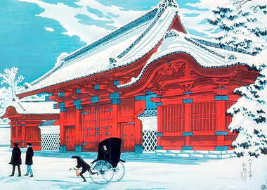 Winter Scene with Japanese Temple Gate