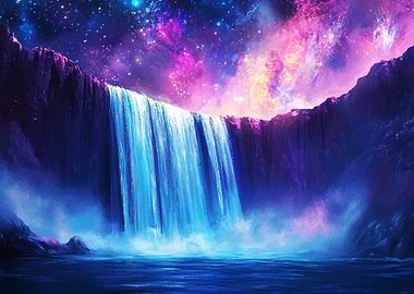 Waterfall under a cosmic sky