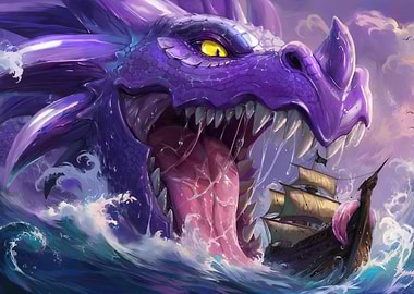 Purple Dragon Eating a Pirate Ship
