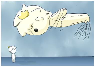 Cartoon Boy and Floating Stuffed Toy