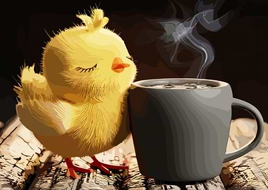 Cute Chick with Coffee Mug Illustration