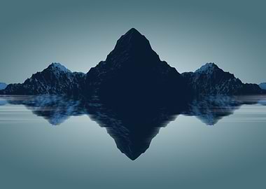 Mirrored Mountain Landscape in Blue Tones