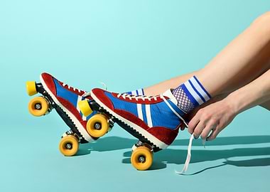 Retro Roller Skates on Light Blue